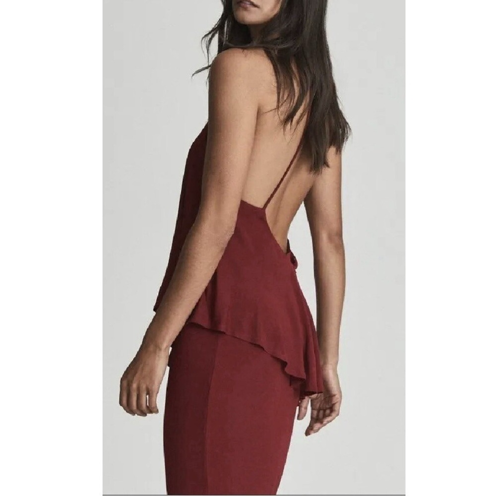 NEW REISS Xena Strappy Open Back Cocktail Midi Dress Dark Red - Picture 3 of 6